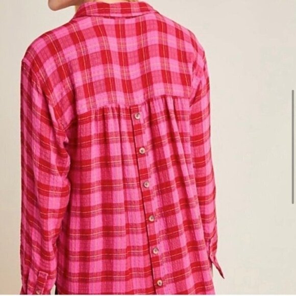 Anthropologie Isadora Pink Plaid Flannel Top, Size XS - Picture 3 of 10